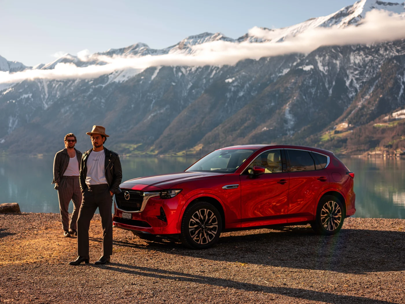 Style and craft: Eric Blum and Luca Meyer with the new Mazda CX-60. Photo: Mazda