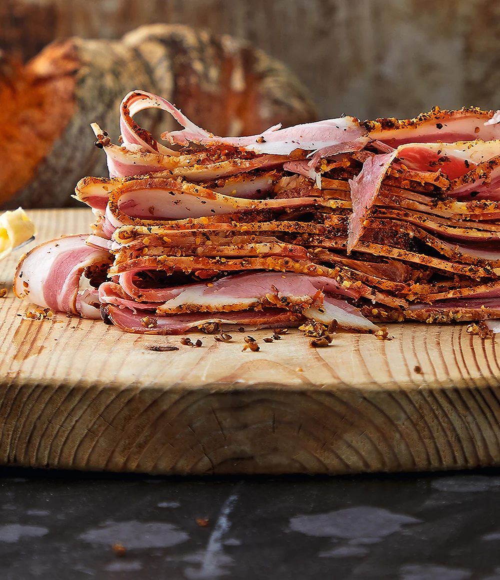 Lamb pastrami: cured, rubbed and smoked for hours. Photo: Le Menu