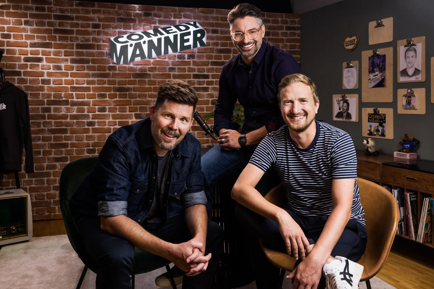 The three «Comedymänner»: Stefan Büsser, Aron Herz and Michael Schweizer. Photo: Gian Vaitl / SRF
