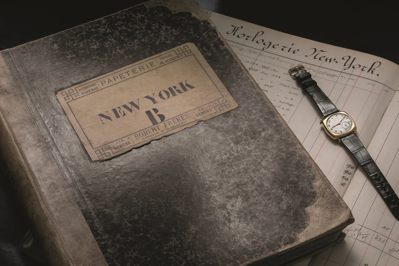 A living heritage: a Vacheron Constantin wristwatch from 1921, beside the Maison’s historical registers.